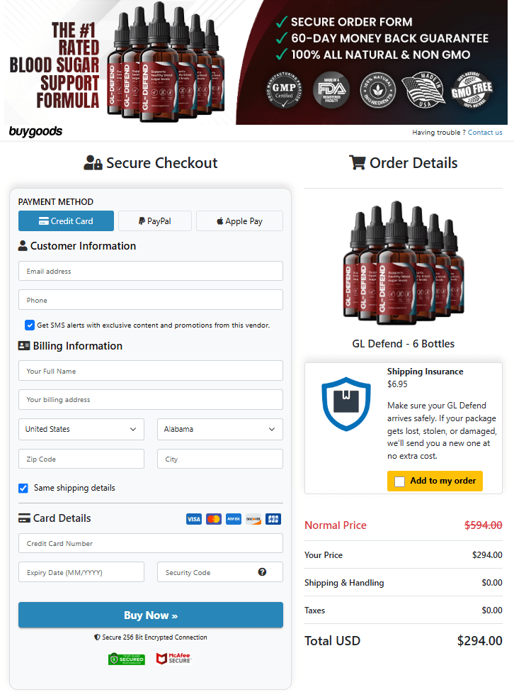 GL-Defend order page